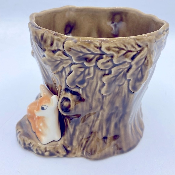 Vintage Ceramic 1950s Sylvac Tree Stump Planter With Fawn 4287 Original Sticker - Picture 3 of 9
